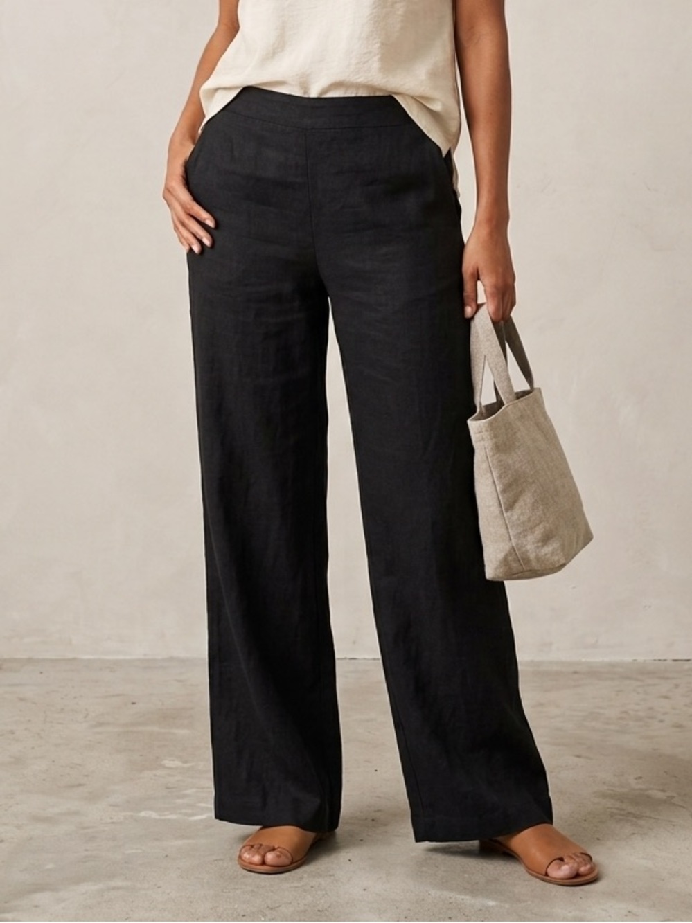 Bryn Walker Black Linen High Rise Straight Leg Pants - S/M, great condition!
